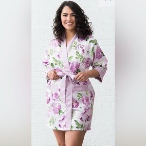 Hello Gorgeous Satin Floral Kimono Robe with Sash EUC